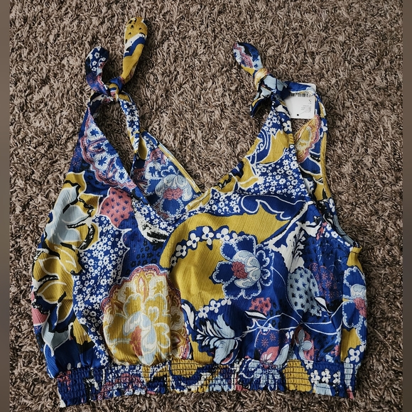 NWT Free People Weekend In Montauk Ocean Floral Combo Crop Top S - Picture 2 of 5